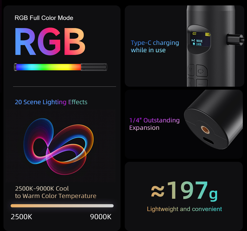 LUXCEO P300 RGB Tube 5W 380LM  - Photography Lighting Rgb ulasan dan harga