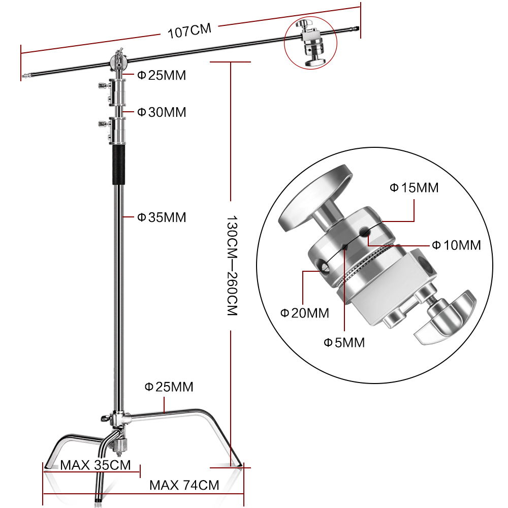 Dudukan Fotografi C-stand Baja - Boom Arm Stand ulasan dan harga